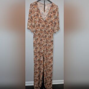 Band Of Gypsy's L Floral V-Neck Jumpsuit
